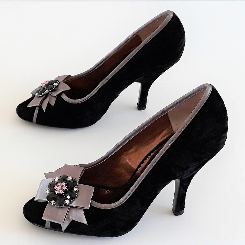 *Poetic Licence London black velveteen heels